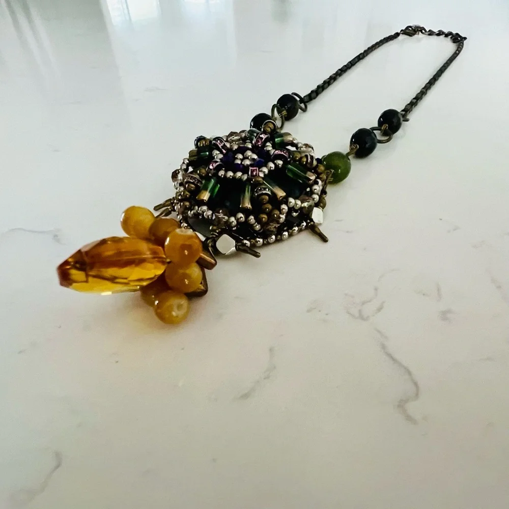 Unique Jewel Tone Labrodite Chunky Pendant Necklace - Picture 4 of 11